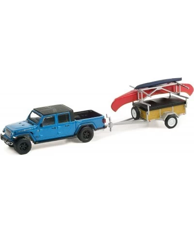 2021 Gladiator Texas Trail Ltd Ed Pickup Hydro Blue Pearl w/Canoe Trailer & Canoe Rack w/Canoe & Kayak 1/64 Diecast Model Car...