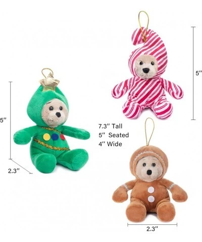 7" Stuffed Christmas Bears Plush Teddy Bear 3 Pack Stuffed Animals Bears: Christmas Tree Gingerbread Man and Candy Canes with...