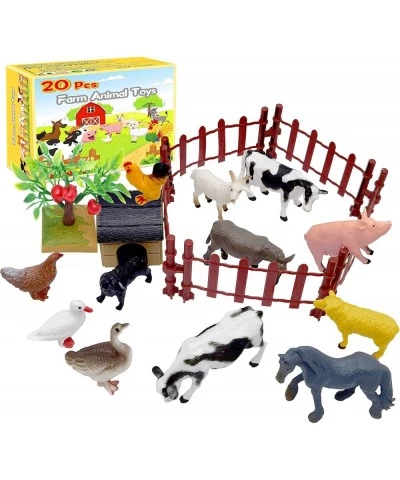 Farm Animal Toys 20 Pcs Plastic Farm Animals Figurines and Fences Farm Playset Cake Topper Learning Toy for Kids Boys Girls T...