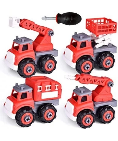 4 Packs Take Apart Trucks Construction Set 4 in 1 Fire Truck for Kids 3 4 5 6 7 Years Old Birthday Gifts for Girls Boys Build...