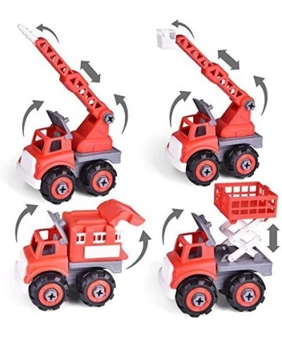 4 Packs Take Apart Trucks Construction Set 4 in 1 Fire Truck for Kids 3 4 5 6 7 Years Old Birthday Gifts for Girls Boys Build...