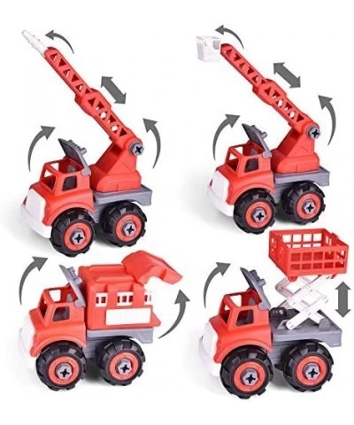 4 Packs Take Apart Trucks Construction Set 4 in 1 Fire Truck for Kids 3 4 5 6 7 Years Old Birthday Gifts for Girls Boys Build...