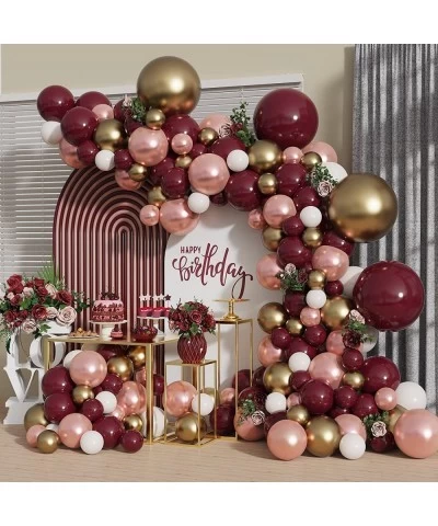 140Pcs DIY Burgundy?Garland Balloons Kits with 18/12/10/5Inch Metallic Chrome?Balloons for Birthday Party Celebration Graduat...