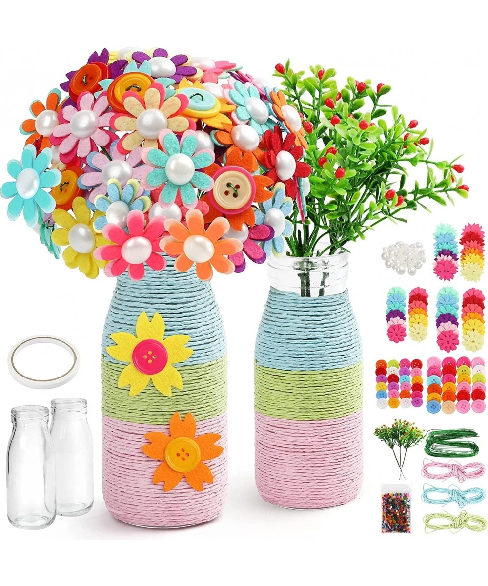 Flowers Craft Kit for Kids 2Pc DIY Vases Make Your Own Flower Bouquet with Buttons Fun Vase Craft Project Toys DIY Activity G...