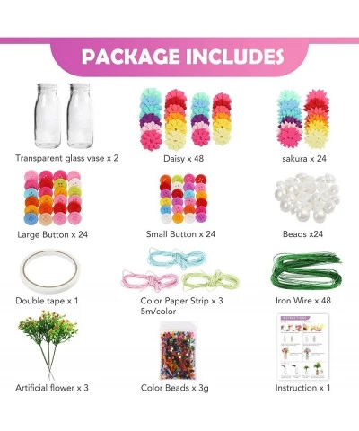 Flowers Craft Kit for Kids 2Pc DIY Vases Make Your Own Flower Bouquet with Buttons Fun Vase Craft Project Toys DIY Activity G...