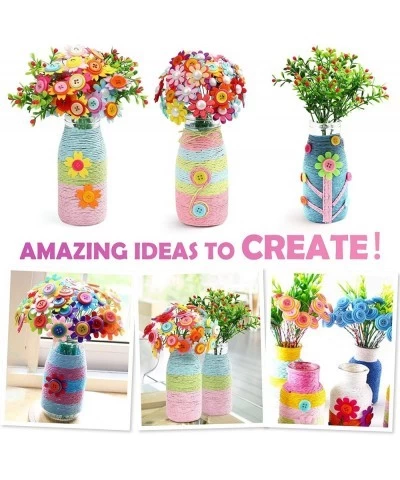 Flowers Craft Kit for Kids 2Pc DIY Vases Make Your Own Flower Bouquet with Buttons Fun Vase Craft Project Toys DIY Activity G...