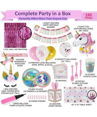 Unicorn Party Decorations Complete Tableware Kit With Plates Cutlery Cups for 16 Cute Unicorn Birthday Decorations For Girls ...