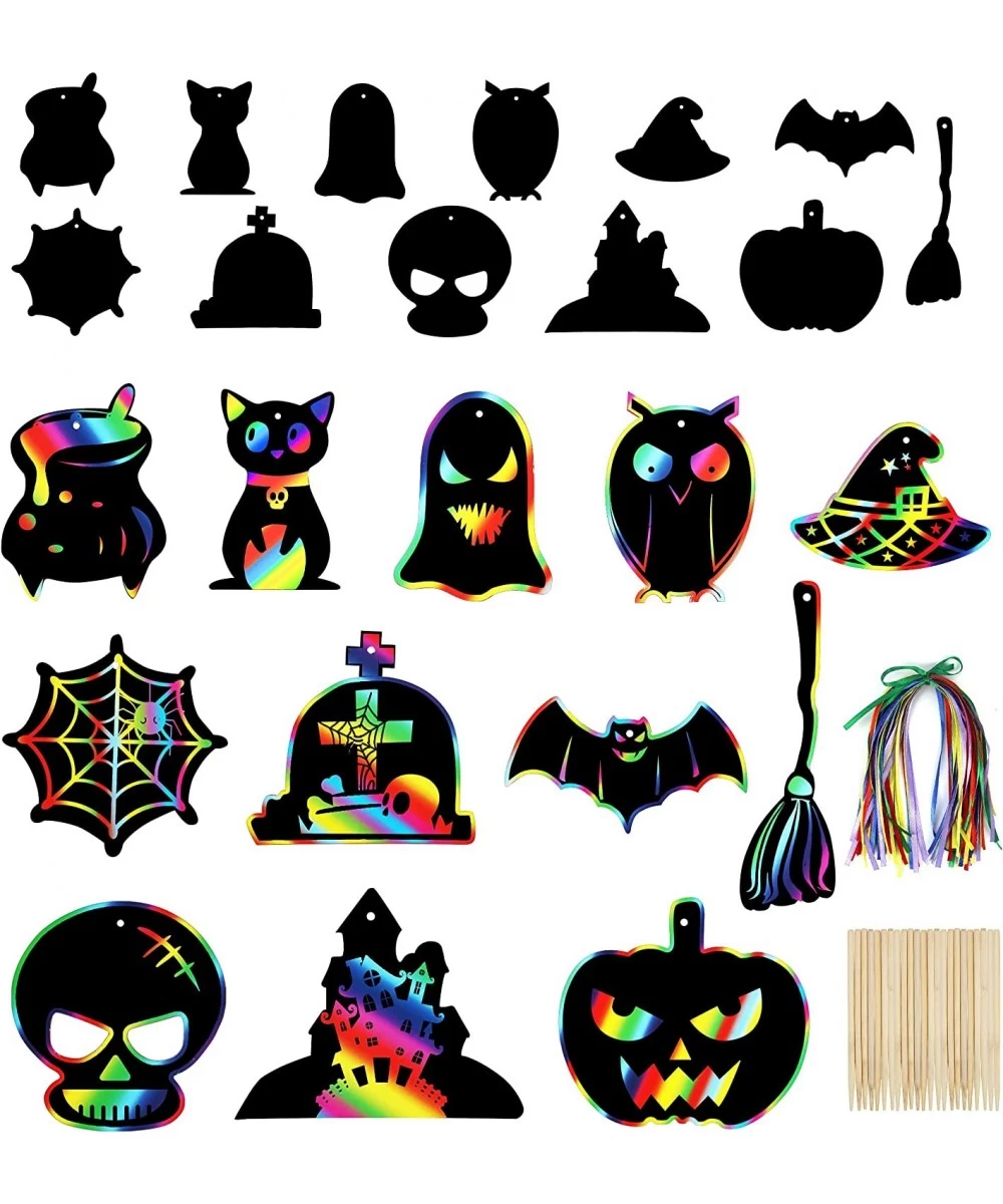 Halloween Crafts for Kids Scratch Art for Kids 48 Pcs Halloween Crafts Rainbow Scratch Paper Colorful Magic Cards for Hallowe...