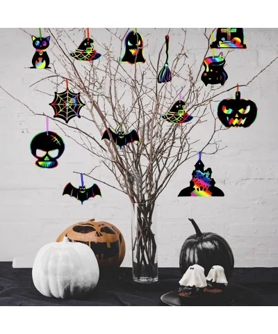 Halloween Crafts for Kids Scratch Art for Kids 48 Pcs Halloween Crafts Rainbow Scratch Paper Colorful Magic Cards for Hallowe...