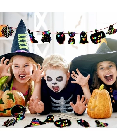 Halloween Crafts for Kids Scratch Art for Kids 48 Pcs Halloween Crafts Rainbow Scratch Paper Colorful Magic Cards for Hallowe...