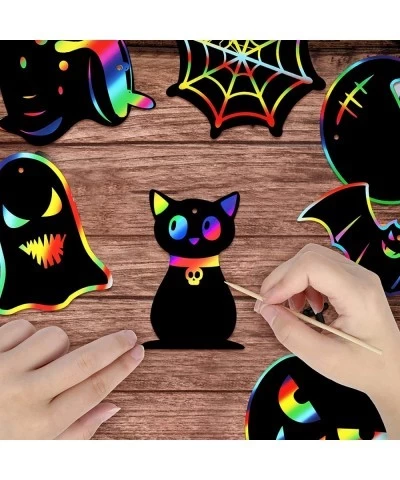 Halloween Crafts for Kids Scratch Art for Kids 48 Pcs Halloween Crafts Rainbow Scratch Paper Colorful Magic Cards for Hallowe...