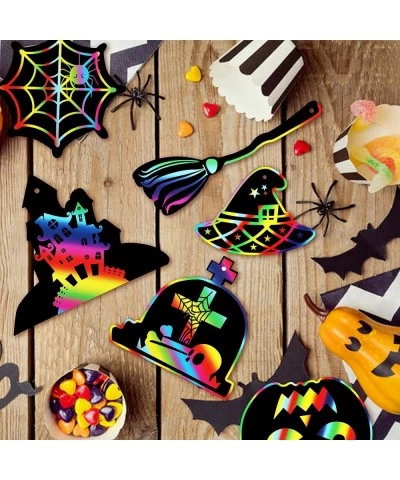 Halloween Crafts for Kids Scratch Art for Kids 48 Pcs Halloween Crafts Rainbow Scratch Paper Colorful Magic Cards for Hallowe...