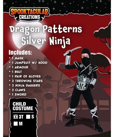 Kids Silver Dragon Ninja Costume with Accessories for Boys Halloween Costume Dress Up $45.62 Kids' Costumes