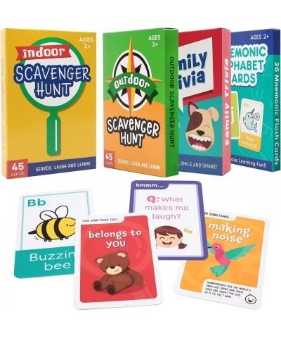 Card Games for Kids 4 in 1 Fun Pack Toddlers Scavenger Hunt Game Indoor Outdoor Play Family Trivia Alphabet ABC Flash Cards J...