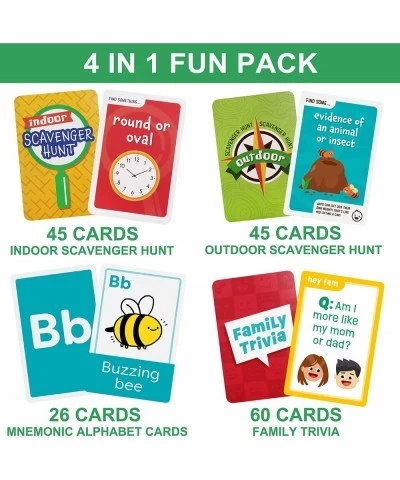 Card Games for Kids 4 in 1 Fun Pack Toddlers Scavenger Hunt Game Indoor Outdoor Play Family Trivia Alphabet ABC Flash Cards J...