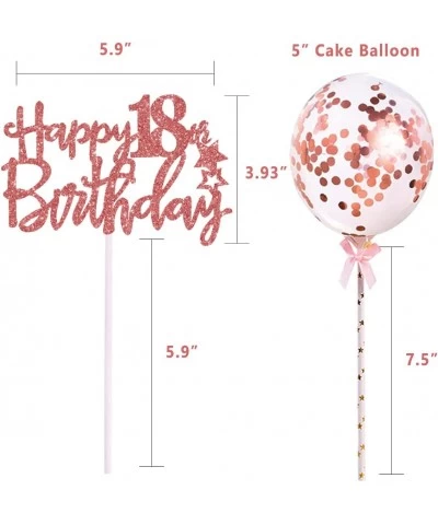 18th Happy Birthday Cake Topper Rose Gold Glitter 18th Birthday Cake Topper with Balloon Cake Topper for Girl Birthday Cake D...