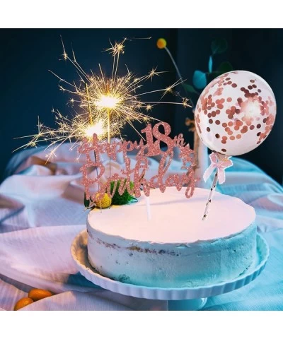 18th Happy Birthday Cake Topper Rose Gold Glitter 18th Birthday Cake Topper with Balloon Cake Topper for Girl Birthday Cake D...