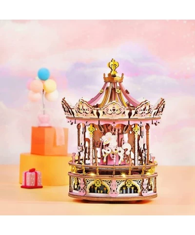 Carousel Music Box 3D Puzzles for Adults DIY Wooden Mechnical Building Model Kit with LED for Teens Kids Christmas Birthday G...