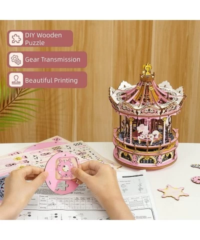 Carousel Music Box 3D Puzzles for Adults DIY Wooden Mechnical Building Model Kit with LED for Teens Kids Christmas Birthday G...