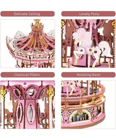 Carousel Music Box 3D Puzzles for Adults DIY Wooden Mechnical Building Model Kit with LED for Teens Kids Christmas Birthday G...