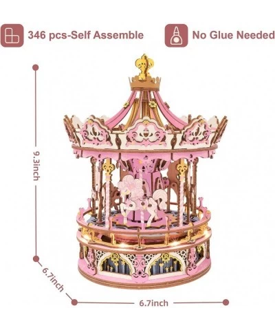 Carousel Music Box 3D Puzzles for Adults DIY Wooden Mechnical Building Model Kit with LED for Teens Kids Christmas Birthday G...