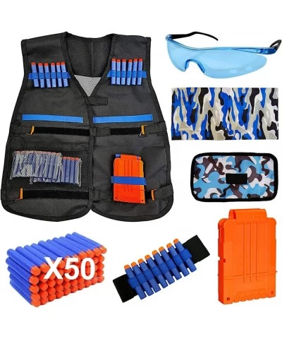 Kids Tactical Vest Kit for Nerf Guns with 50 Pcs Refill Darts Reload Clip Dart Pouch Tactical Mask Wrist Band and Protective ...