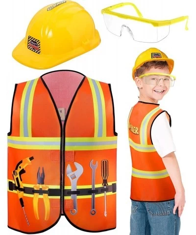 Construction Worker Costume Role Play Dress up Set with Construction Hat and Costume Vest Goggles for 3 4 5 6 7 Years Old Tod...