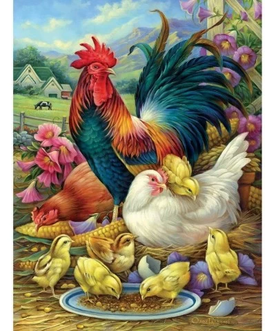 - 500 Piece Jigsaw Puzzle for Adults 18" x 24" - Chicken Yard - 500 pc Rooster Seed Mother Hen Corn Chicks Farm Jigsaw by Art...