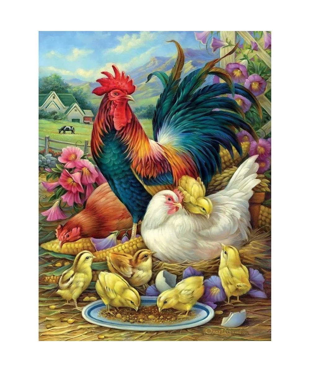 - 500 Piece Jigsaw Puzzle for Adults 18" x 24" - Chicken Yard - 500 pc Rooster Seed Mother Hen Corn Chicks Farm Jigsaw by Art...