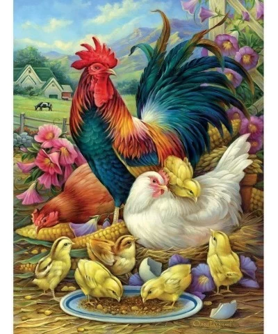 - 500 Piece Jigsaw Puzzle for Adults 18" x 24" - Chicken Yard - 500 pc Rooster Seed Mother Hen Corn Chicks Farm Jigsaw by Art...