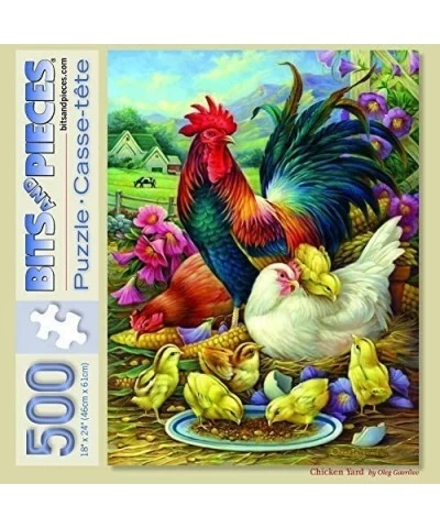 - 500 Piece Jigsaw Puzzle for Adults 18" x 24" - Chicken Yard - 500 pc Rooster Seed Mother Hen Corn Chicks Farm Jigsaw by Art...