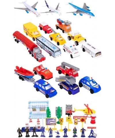 Airport Playset Toy - Airplanes Vehicles Police Figures Workers & Many More Accessories with Storage Bucket - Educational Gif...