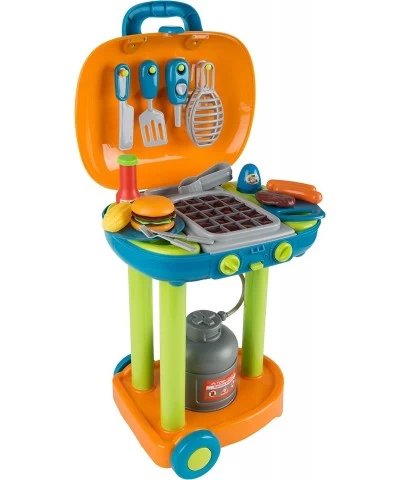 BBQ Grill Toy Set - Interactive Play Kitchen Set with Lights and Sounds Wheels Toy Food and Cooking Accessories Multicolor (8...