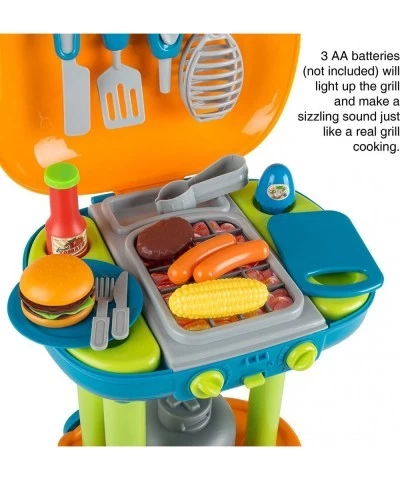 BBQ Grill Toy Set - Interactive Play Kitchen Set with Lights and Sounds Wheels Toy Food and Cooking Accessories Multicolor (8...