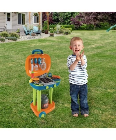 BBQ Grill Toy Set - Interactive Play Kitchen Set with Lights and Sounds Wheels Toy Food and Cooking Accessories Multicolor (8...