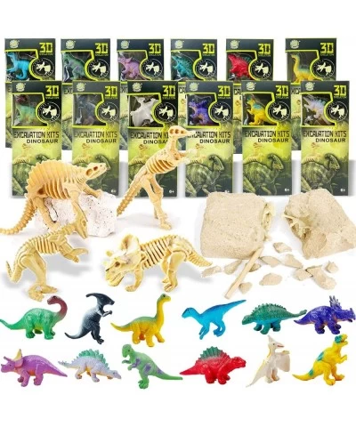 12 Pack Dig a Dinosaur Fossil and Figure Set | 1 Dozen 3D Dino Excavation Bulk Science Kits for Paleontology Archaeology STEM...