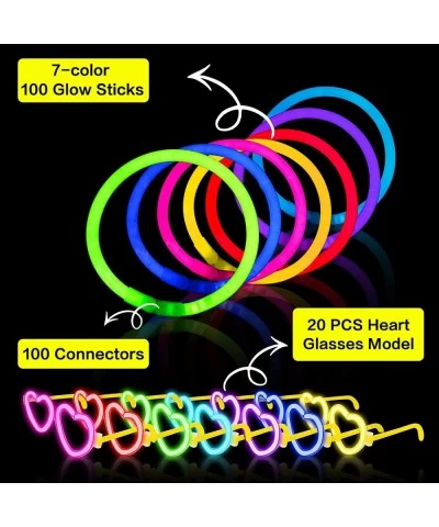 Glow Party Pack with 100 Glow Sticks 20 PCS Glasses Mode & Connectors (for 20 Glow Heart Glasses & 60 Bracelets) Neon Party F...