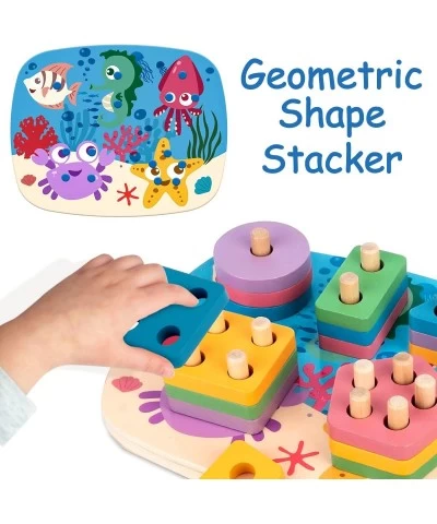 Montessori Toys for 1 2 Year Old - Toddler Wooden Sorting and Stacking Toys for Boys & Girls - Shape Sorter Color Recognition...