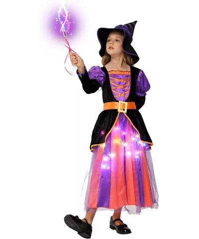 Halloween Light Up Witch Costume for Girls Halloween Witch Girls for Party with Light Up Skirt Hat and Broom $40.32 Kids' Cos...