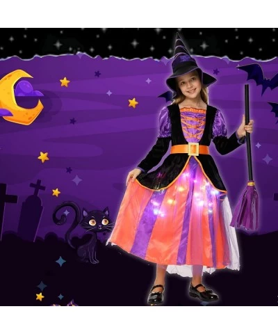 Halloween Light Up Witch Costume for Girls Halloween Witch Girls for Party with Light Up Skirt Hat and Broom $40.32 Kids' Cos...