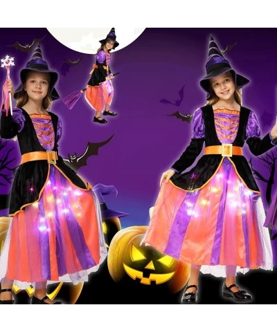 Halloween Light Up Witch Costume for Girls Halloween Witch Girls for Party with Light Up Skirt Hat and Broom $40.32 Kids' Cos...