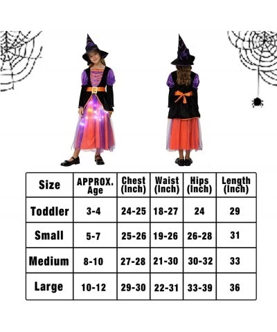 Halloween Light Up Witch Costume for Girls Halloween Witch Girls for Party with Light Up Skirt Hat and Broom $40.32 Kids' Cos...