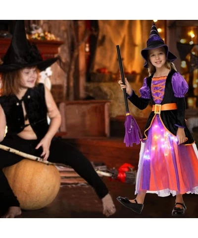 Halloween Light Up Witch Costume for Girls Halloween Witch Girls for Party with Light Up Skirt Hat and Broom $40.32 Kids' Cos...