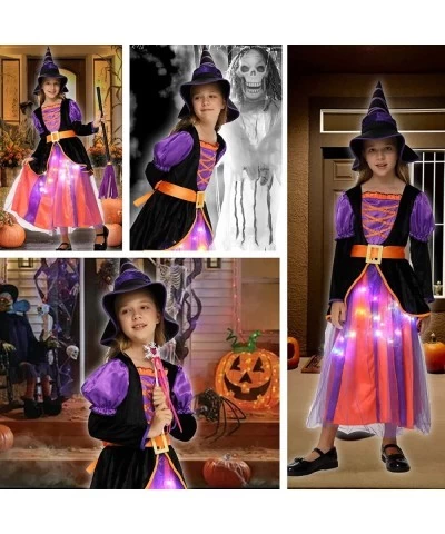 Halloween Light Up Witch Costume for Girls Halloween Witch Girls for Party with Light Up Skirt Hat and Broom $40.32 Kids' Cos...