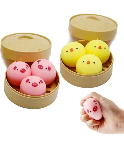 6pcs Bun Squeezing Stress Ball Dumpling Squishy Stress Ball Food Dough Hand Relief Toys Ball Simulation Pig Chick Animal Shap...