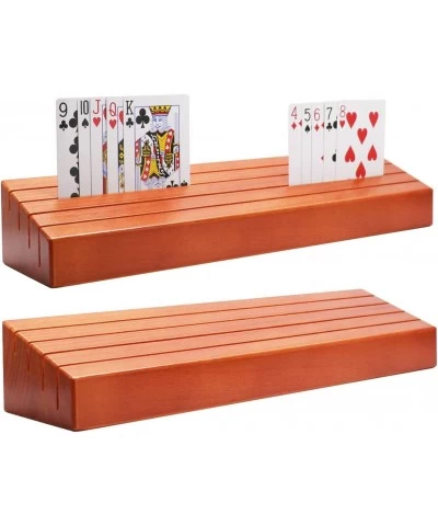 Wooden Playing Card Holder Set of 2 Solid Card Tray Rack Organizer for Kids Seniors Adults - 13.8 inch* 3.1 Inch Extended Ver...