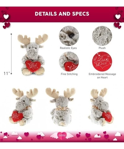 I Love You Sitting Moose Plush – Cute Stuffed Animal with Red Heart Message and Name Personalization for Valentine Anniversar...