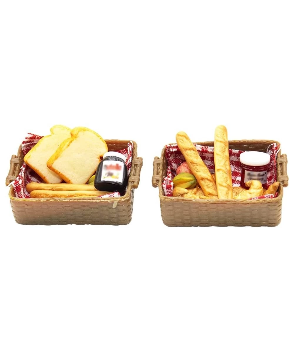 2 Pcs 1/12 Miniature Breakfast Set Bread Basket Mini Fake Food Model for Mini House Kitchen Outdoor Garden Picnic Cake Party ...