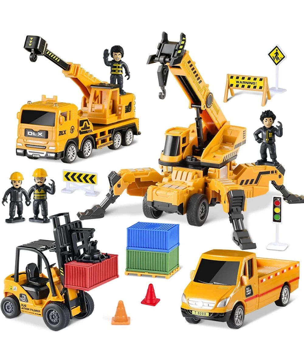 Construction Toy Trucks for Boys Vehicles Playset of Crane Forklift Pickup Dump Truck with Action Figures & Traffic Accessori...