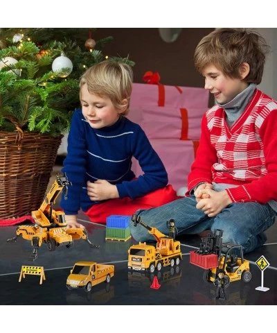 Construction Toy Trucks for Boys Vehicles Playset of Crane Forklift Pickup Dump Truck with Action Figures & Traffic Accessori...